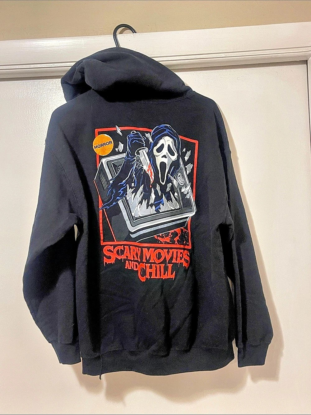 Ghost face Scary Movies and Chill Hoodie Graphic Hoodie in Black & Red large